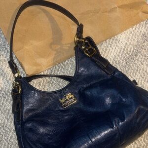 Coach Navy Leather Hobo Shoulder Bag with Gold-Tone Logo
Vintage